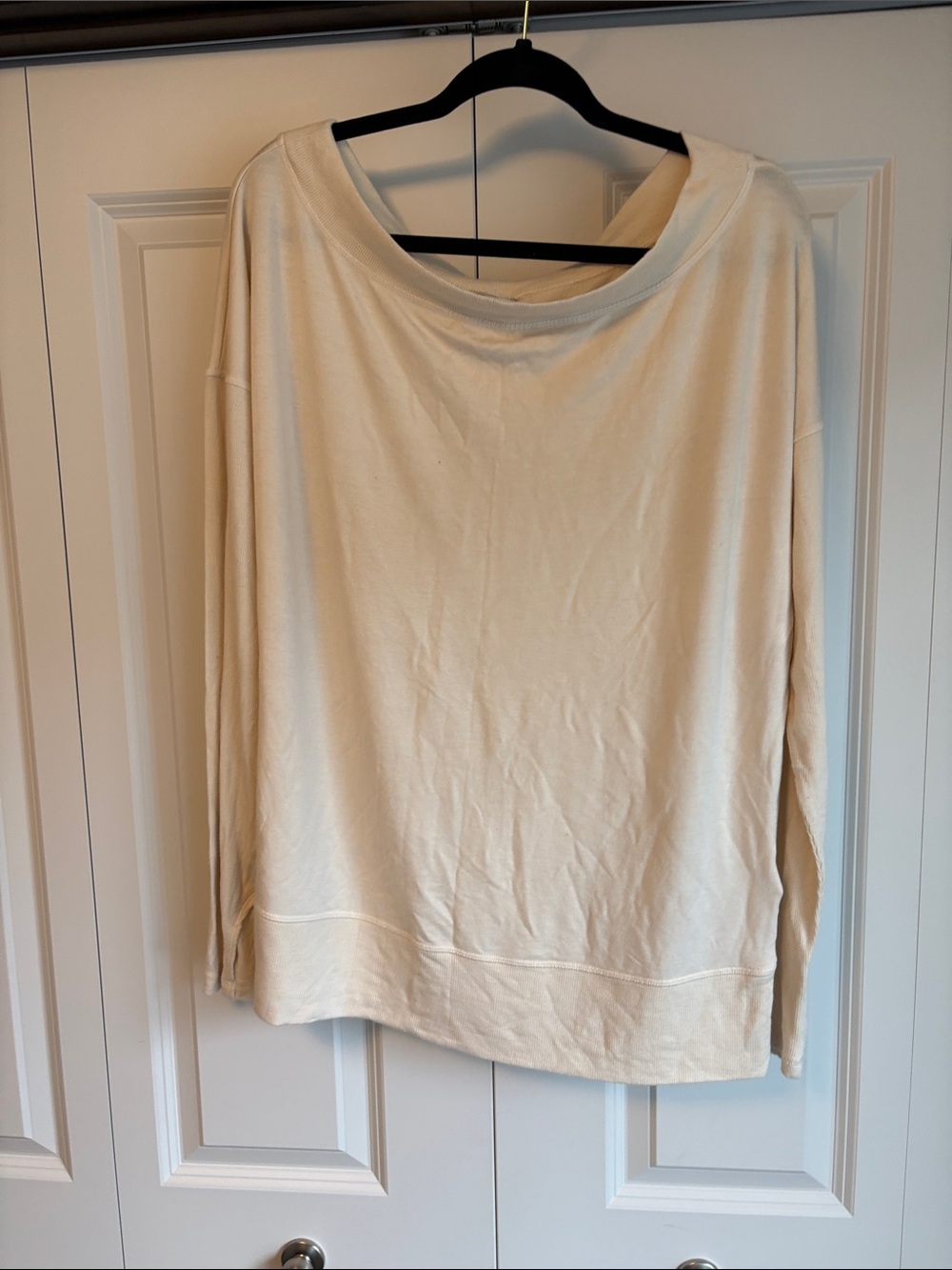 Athleta Cream Long-Sleeve Boatneck Top
